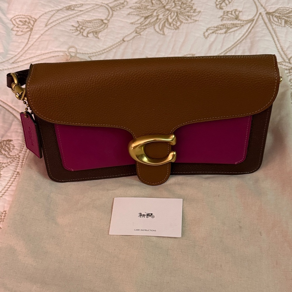 Coach Shoulder Bag in Brown and Fuchsia with Gold Hardware